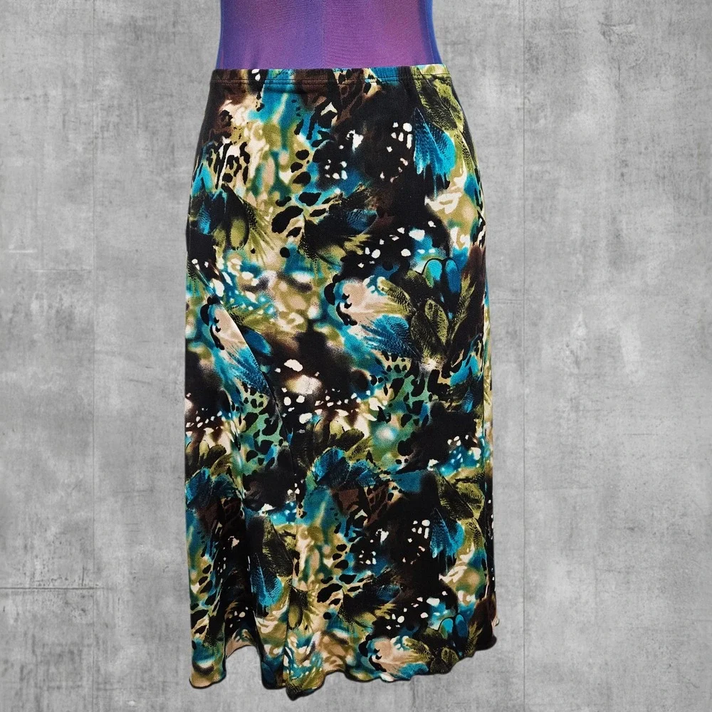 Vintage Y2K Forest Fairy Bleeker & McDougal Womens 1X Print Midi Skirt Bias Cut